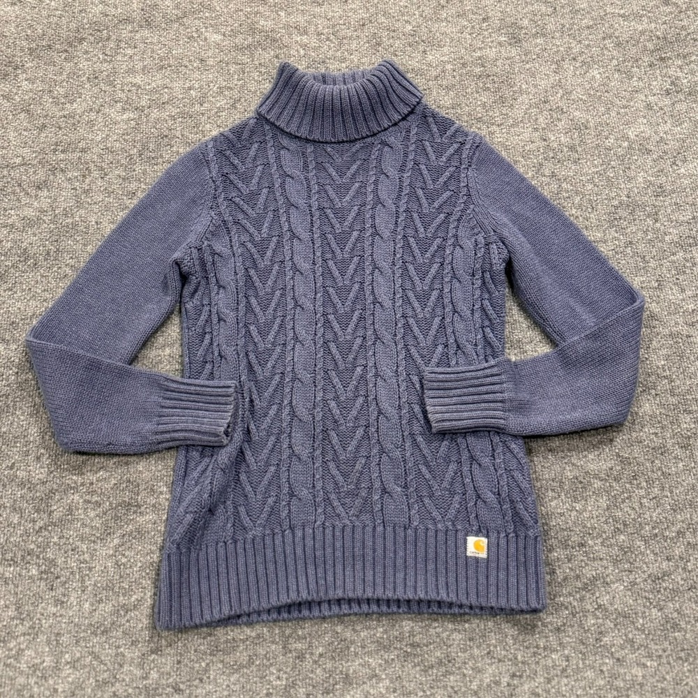 Carhartt Monatou Womens Cable Knit Turtleneck Sweater Blue Purple Small 102917